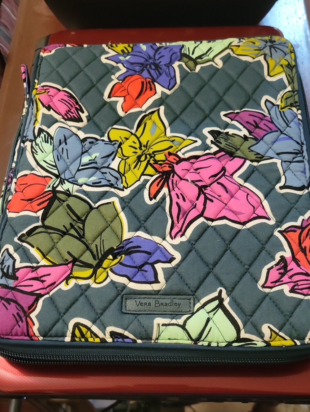 Vera Bradley Quilted Laptop Sleeve in Green with Multicolor Floral Print
